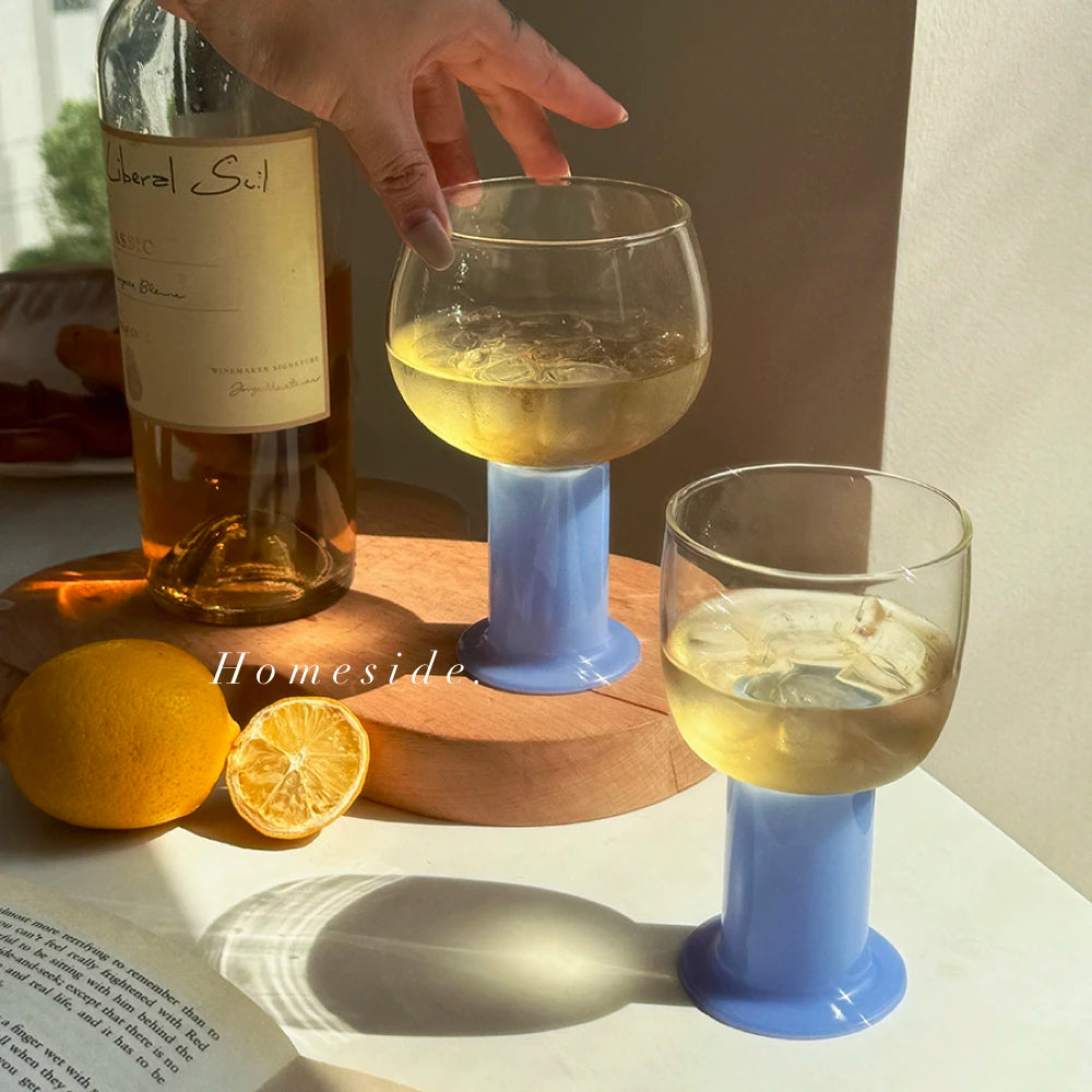 Big Capacity Cute Glass Goblet with Color Handle
