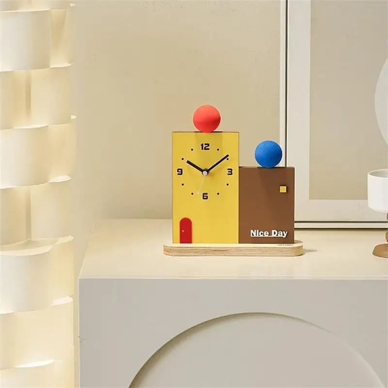 Modern geometric wooden desk clock for home or office décor.