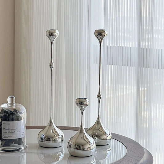 Elegant silver stainless steel candle holder