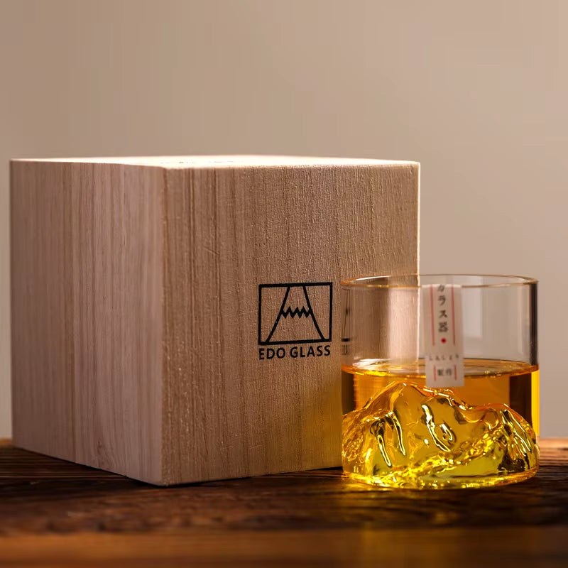 Japan 3D Mountain Whiskey Glass Glacier Old Fashioned Whisky Rock Glasses Whiskey-Glass Wooden Gift Box Vodka Cup Wine Tumbler