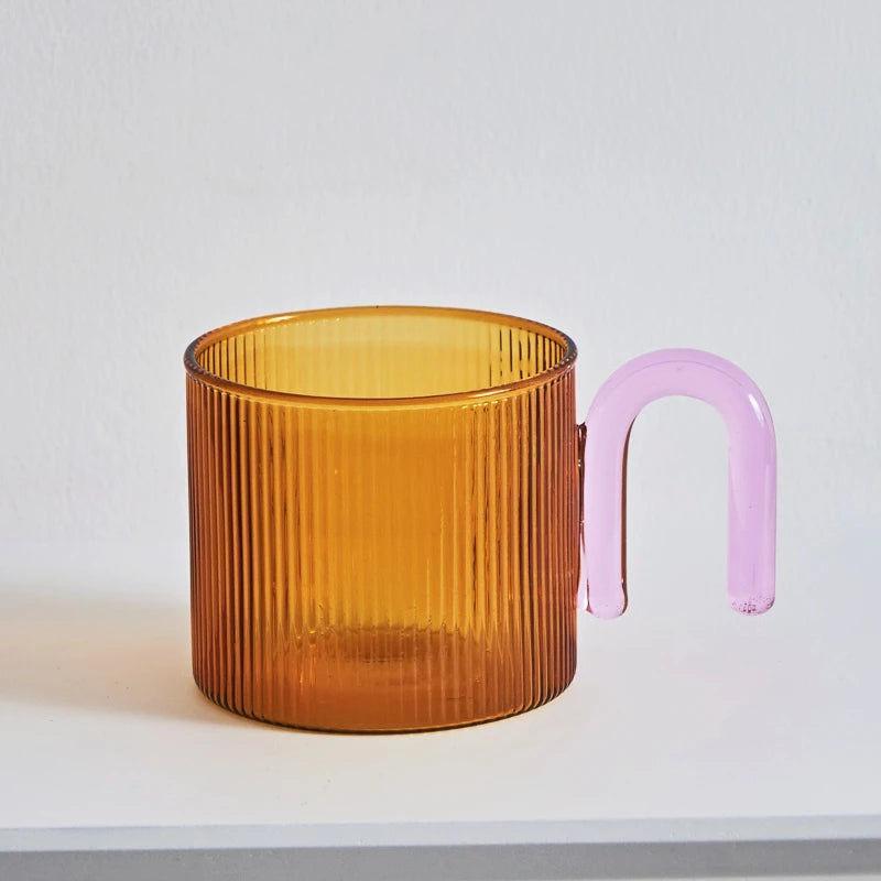Floriddle Colorful Handle Ripple Glass Mug Coffee Cups Heat Resistance Mug Milk Tea Cups Drinkware Coffee Mugs Glass Cups