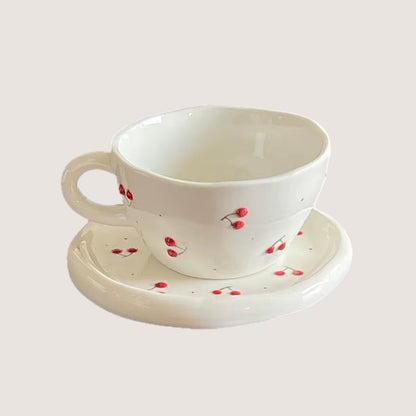Ceramic Mug Dish Set Cherry Pattern Coffee Cup Latte Cup Beverage Cup Milk Cups Teacup Household Water Cups Beverage Utensil