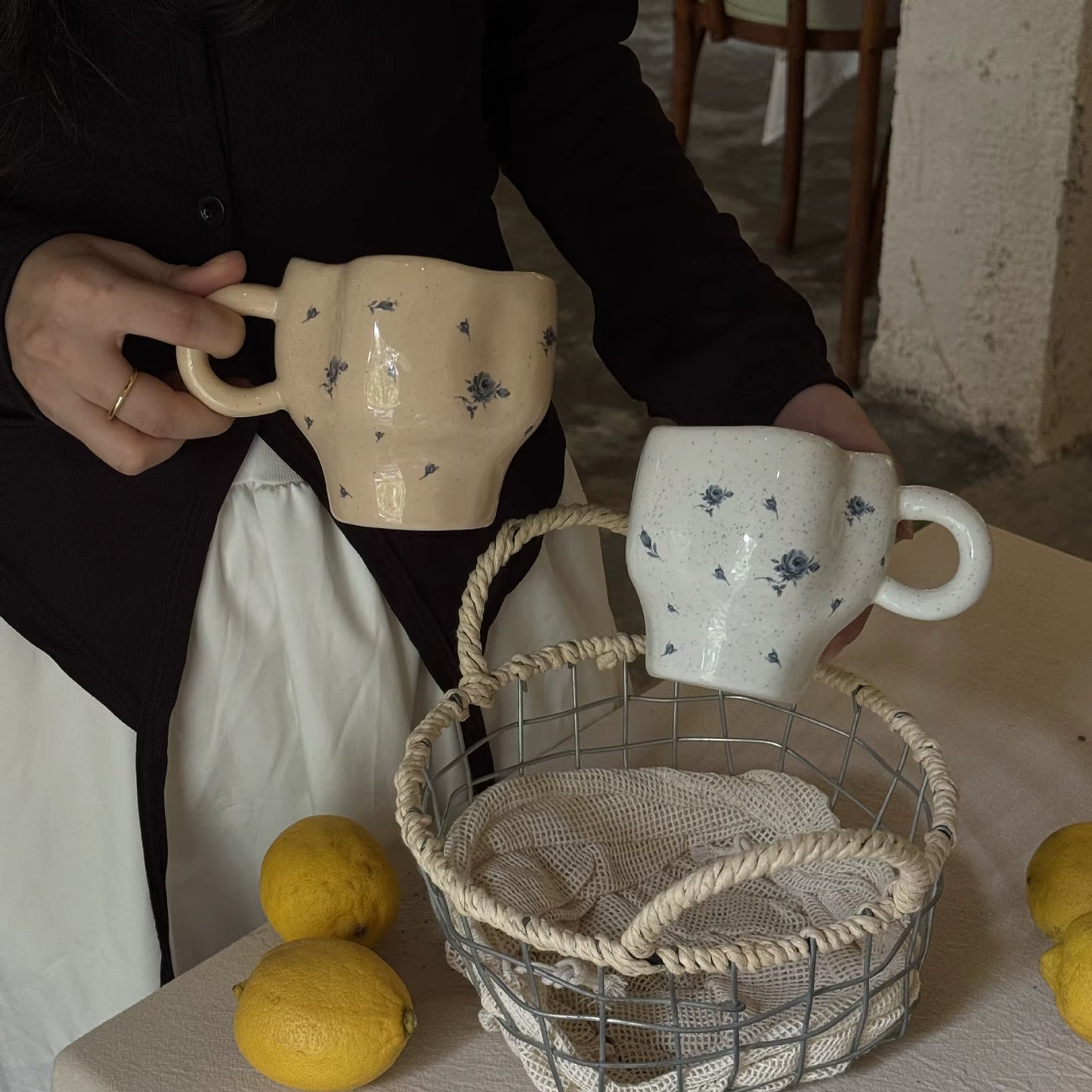 Original Handmade Blue Rose Cup Ceramic High-Value Mug