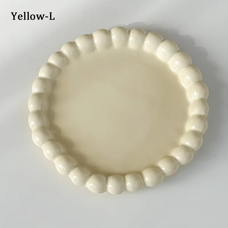 Ins Style Beaded Dessert Plate French Western Food Plate Ceramic Breakfast Plate Ornaments Poses Ceramic Dishes