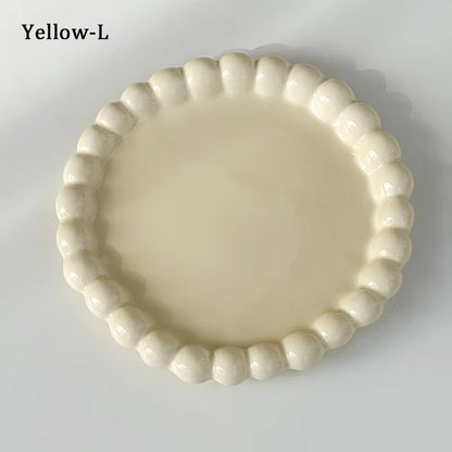 Ins Style Beaded Dessert Plate French Western Food Plate Ceramic Breakfast Plate Ornaments Poses Ceramic Dishes