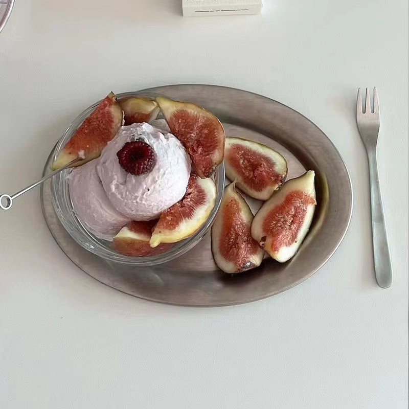 Multi-Size Stainless Steel Oval Dish Plates Household Food Dinner Steamed Shallow Plate Kitchen Tableware