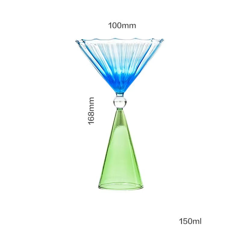 Creative Two Tone Green Blue Amber Purple Colored Ripple Style Martini Mojito Champagne Margarita Cocktail Glasses Goblet Cup