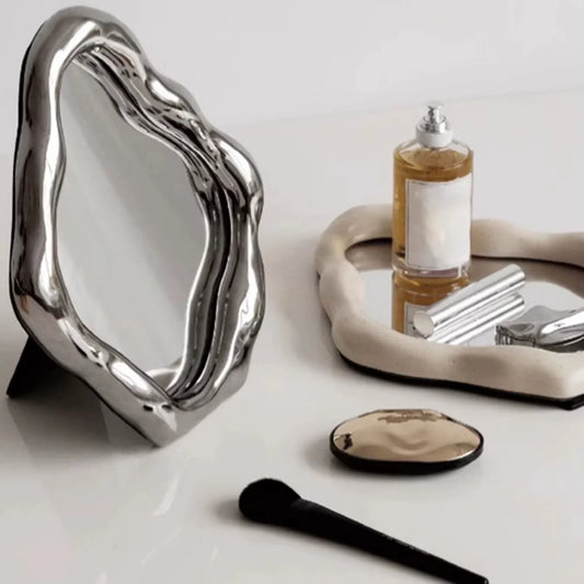 Irregular Vintage Dresser Mirror High Color French Makeup Mirror Bedroom Desktop Decorative Ornaments