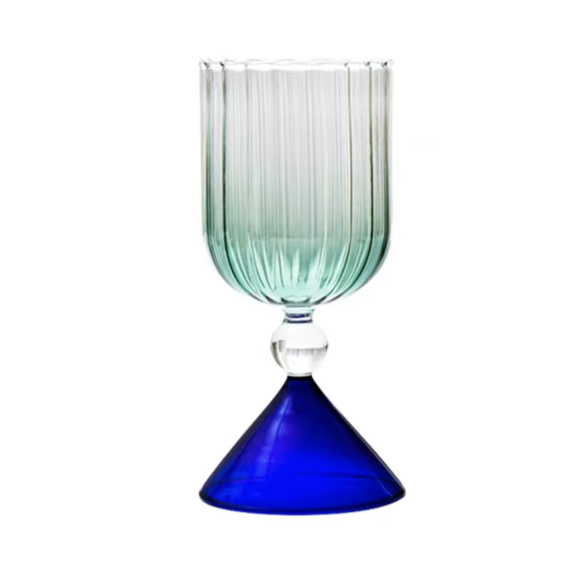 Creative Two Tone Green Blue Amber Purple Colored Ripple Style Martini Mojito Champagne Margarita Cocktail Glasses Goblet Cup