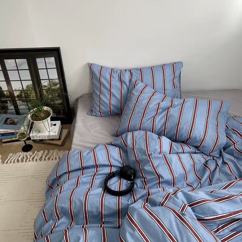 Bed Linen 100% Cotton Duvet Cover Stripe Queen Size 40S Quilt Cover Pillowcase Bedding Covers Fashion Home Textile Nordic Sling