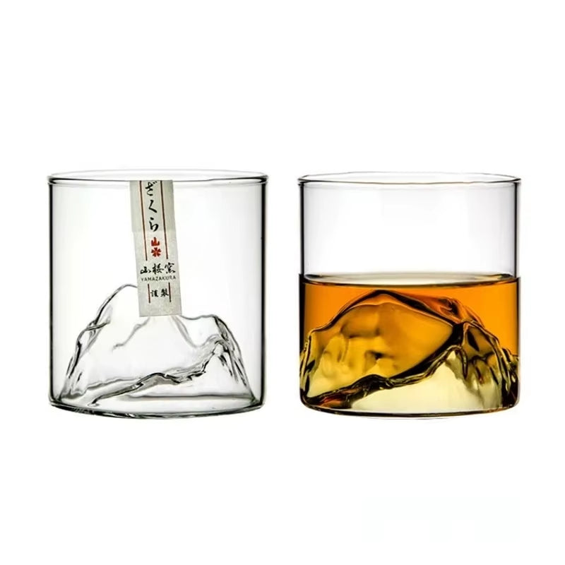 Japan 3D Mountain Whiskey Glass Glacier Old Fashioned Whisky Rock Glasses Whiskey-Glass Wooden Gift Box Vodka Cup Wine Tumbler