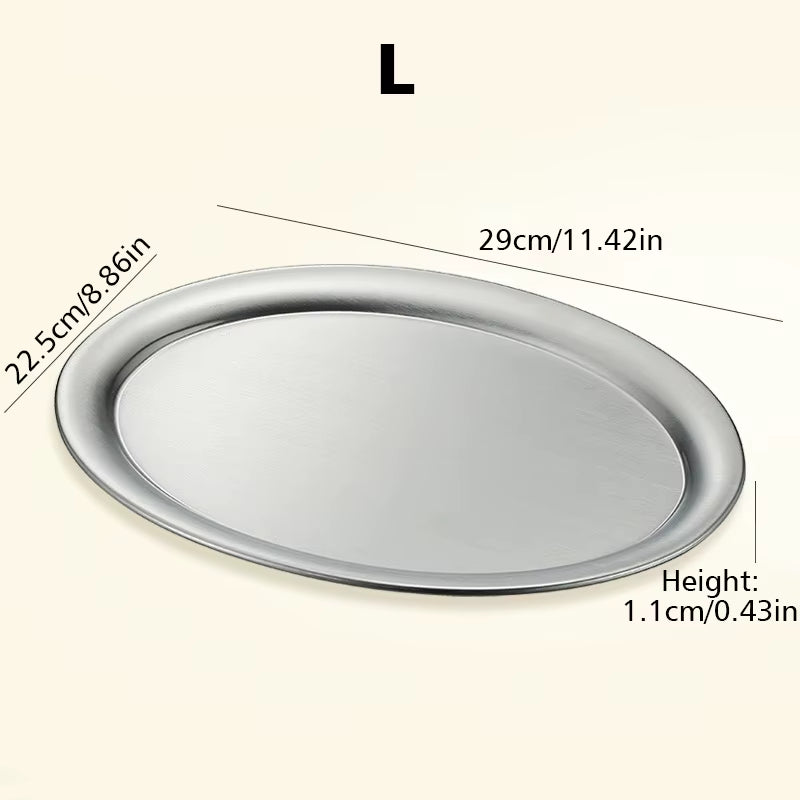 Multi-Size Stainless Steel Oval Dish Plates Household Food Dinner Steamed Shallow Plate Kitchen Tableware