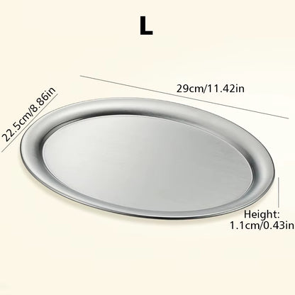 Multi-Size Stainless Steel Oval Dish Plates Household Food Dinner Steamed Shallow Plate Kitchen Tableware