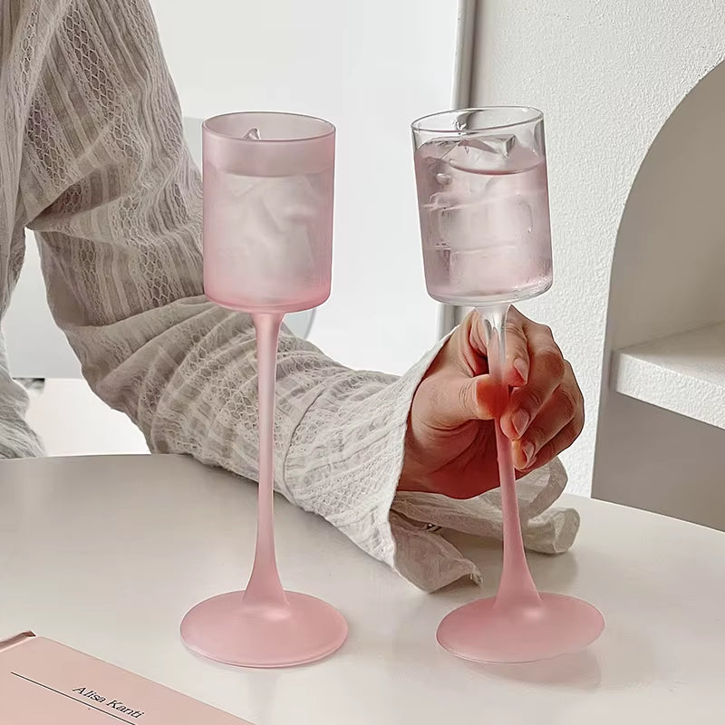 130Ml Matte Pink Goblet Home Creative Slightly Drunk Girl Cute Straight Red Wine Glass Champagne Cocktail Glass