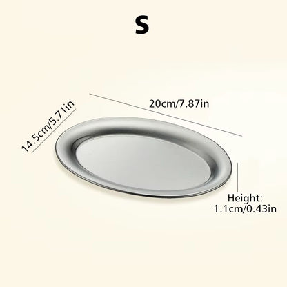 Multi-Size Stainless Steel Oval Dish Plates Household Food Dinner Steamed Shallow Plate Kitchen Tableware