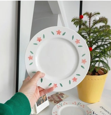 Hand-painted Relief Ceramic Girl Heart Flower Plate Dessert