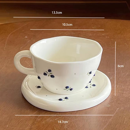 Ceramic Mug Dish Set Cherry Pattern Coffee Cup Latte Cup Beverage Cup Milk Cups Teacup Household Water Cups Beverage Utensil